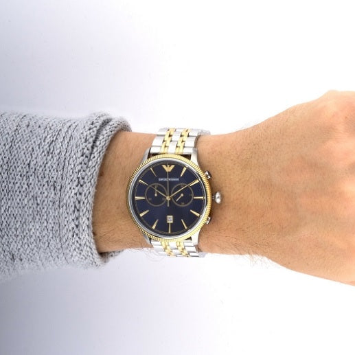 Emporio Armani Men’s Watch Stainless Steel Two-Tone Strap With Blue Dial AR1847 Alpha
