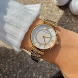 Emporio Armani Women’s Watch Stainless Steel Gold Strap With Mother of Pearl Dial AR1907 Gianni T-Bar