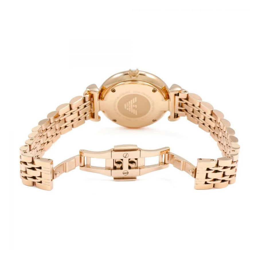 Emporio Armani Women’s Watch Stainless Steel Rose Gold Strap With Mother of Pearl Dial AR1909 Gianni T-Bar