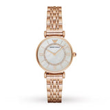 Emporio Armani Women’s Watch Stainless Steel Rose Gold Strap With Mother of Pearl Dial AR1909 Gianni T-Bar