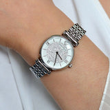 Emporio Armani Women’s Watch Stainless Steel Silver Strap With Crystal Pave White Dial AR1925 Gianni T-Bar