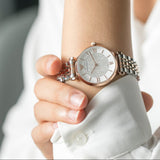 Emporio Armani Women’s Watch Stainless Steel Two Tone Strap & Crystal Pave White Dial AR1926 Gianni T-Bar