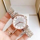 Emporio Armani Women’s Watch Stainless Steel Two Tone Strap & Crystal Pave White Dial AR1926 Gianni T-Bar