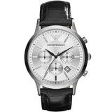 Emporio Armani Men’s Watch Leather Black Strap With Silver Dial AR2432 Renato