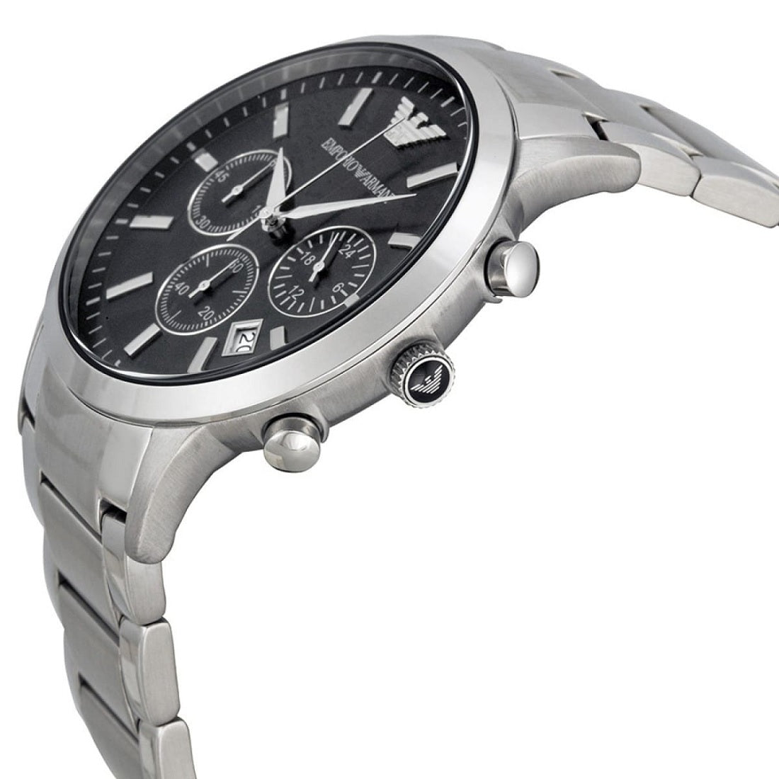 Emporio Armani Men’s Watch Stainless Steel Silver Bracelet With Black Dial AR2434 Renato