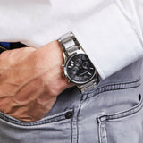 Emporio Armani Men’s Watch Stainless Steel Silver Bracelet With Black Dial AR2434 Renato