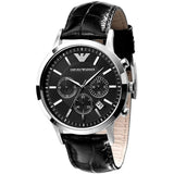 Emporio Armani Men’s Watch Leather Black Strap With Black Dial And Silver Case AR2447 Renato
