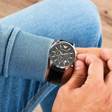 Emporio Armani Men’s Watch Leather Black Strap With Black Dial And Silver Case AR2447 Renato