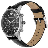 Emporio Armani Men’s Watch Leather Black Strap With Black Dial And Silver Case AR2447 Renato