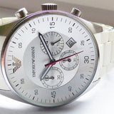 Emporio Armani Men’s Watch Silicone White Strap With White Dial And Silver Case AR5859 Sportivo