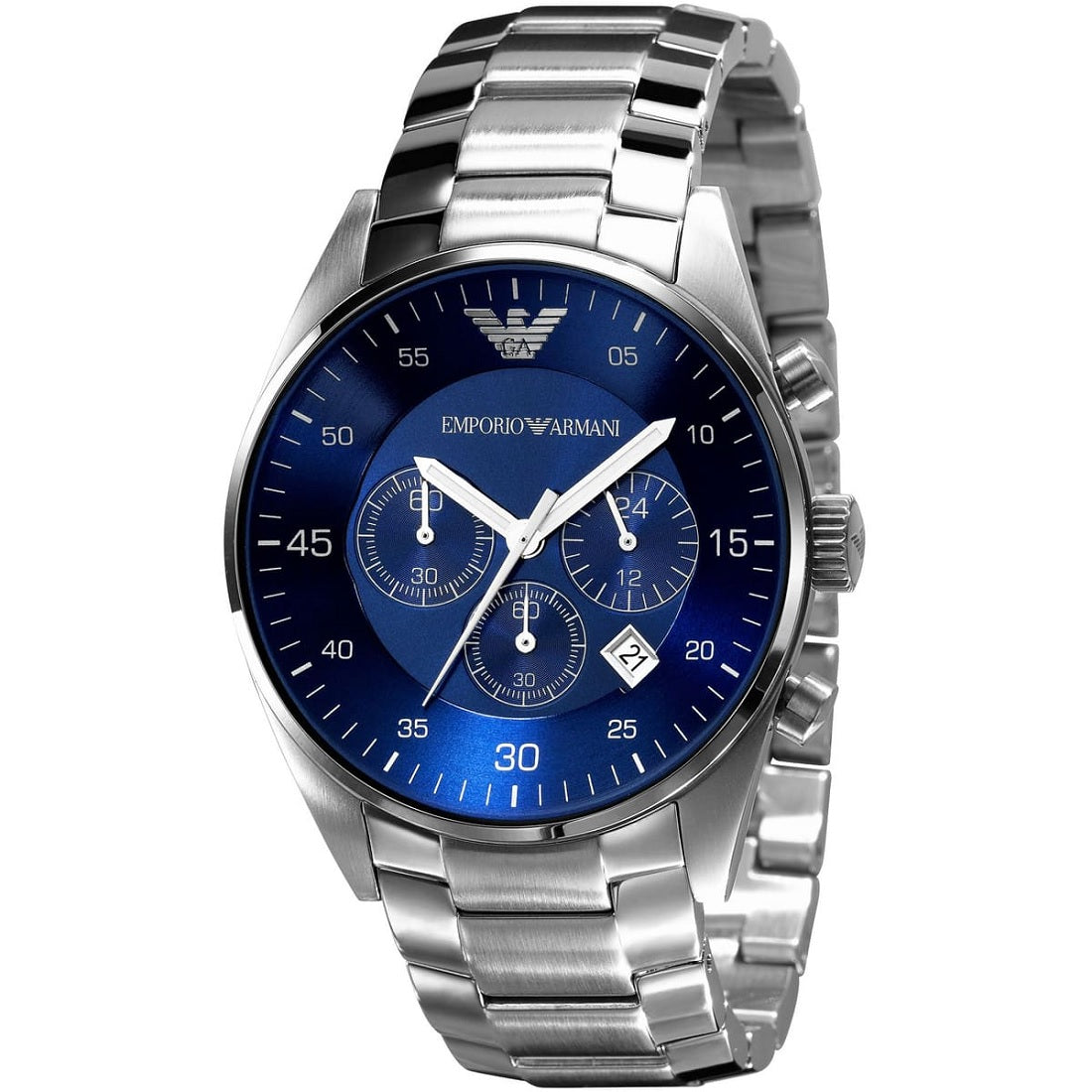 Emporio Armani Men’s Watch Stainless Steel Silver Strap With Blue Dial And Silver Case AR5860 Retro
