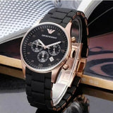 Emporio Armani Men's Watch Silicone Black Strap With Black Dial And Rose Gold Case AR5905 Sportivo