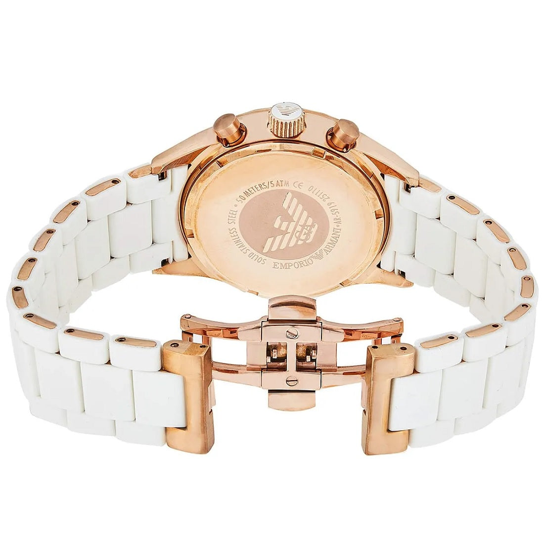 Emporio Armani Mens Watch Silicone White Strap with White Dial and Gold Case AR5919 Sportivo