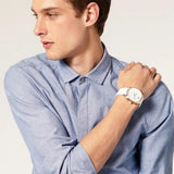 Emporio Armani Mens Watch Silicone White Strap with White Dial and Gold Case AR5919 Sportivo