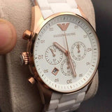 Emporio Armani Mens Watch Silicone White Strap with White Dial and Gold Case AR5919 Sportivo