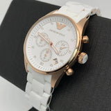 Emporio Armani Women's Watch Silicone White Strap With White Dial And Rose Gold Case AR5920 Sportivo