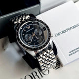 Emporio Armani Men's Watch Stainless Steel Silver Strap With Black Dial AR5988 Sportivo