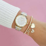 Emporio Armani Women's Watch Stainless Steel Silver & God Tone Strap White Pave Crystal White Dial AR8031 Gianni T-Bar