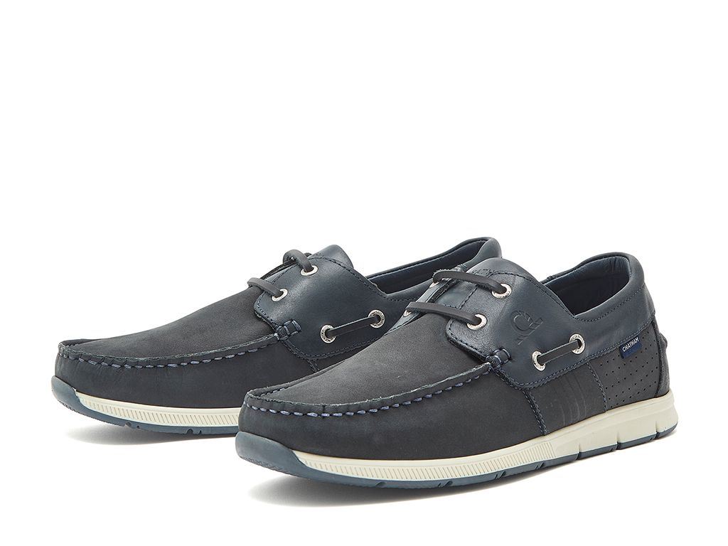 Chatham Nubuck & Leather Boat Shoes For Men - Brixham in Navy, 6-15