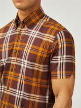 Ben Sherman Big Size Block Check Short Sleeve Shirt For Men in Wine, 2XL-5XL