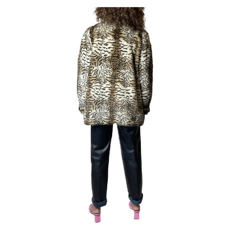 Original Vintage 1990's Tiger Print Faux Fur Coat UK 8 - 12