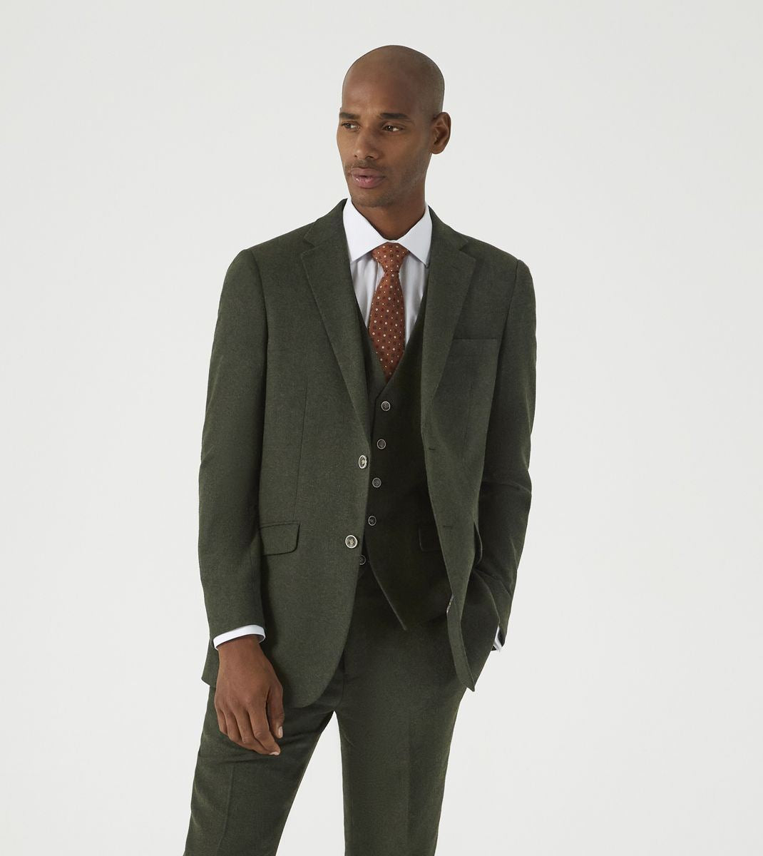 Skopes Jude Suit Tailored Fit Jacket For Men in Olive Green Tweed Herringbone, 36S to 62L