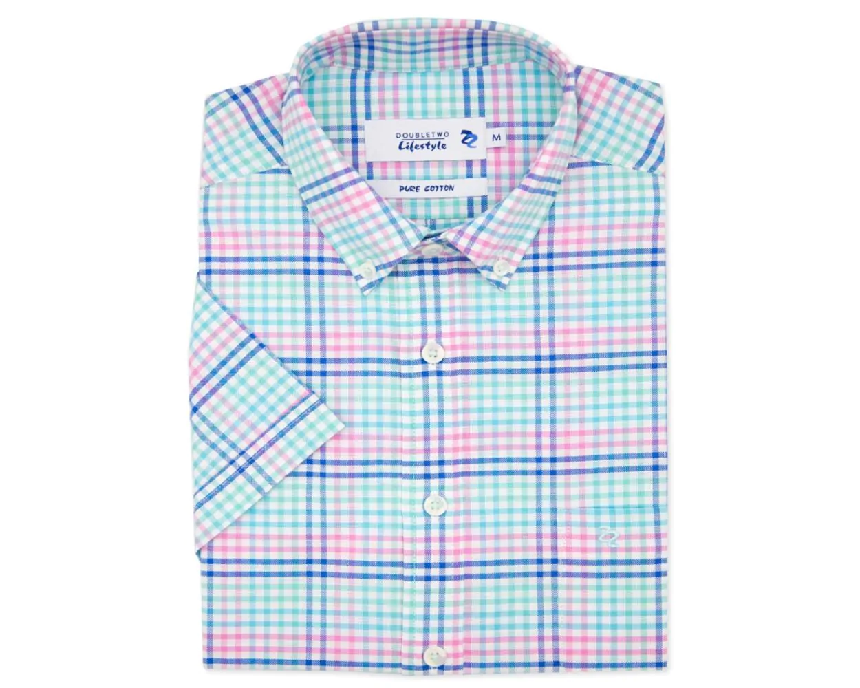DOUBLE TWO MULTI-COLOURED GINGHAM CHECK SHORT SLEEVE SHIRT 2XL - 5XL