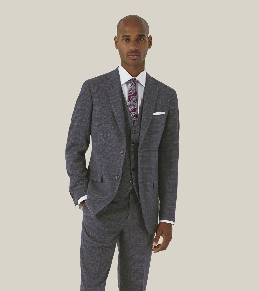 Skopes Jacob Suit Tailored Fit Jacket For Men in Grey Check, 36S to 62L