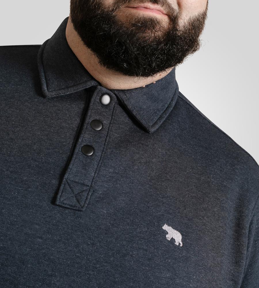 D555 SKEGNESS Collar Sweatshirt  For Men With Black Snap Button Placket in Navy Marl, 2XL-6XL