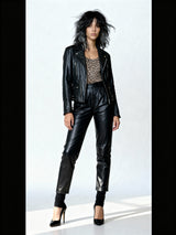 Original 1980's Vintage Black Leather Fringed Biker Jacket UK 10 - 14
