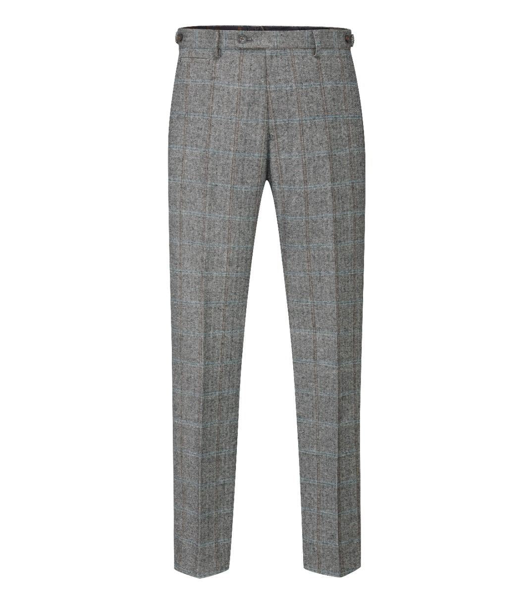 Skopes Rowan Suit Tailored Fit Trousers For Men in Grey Herringbone Check, 28W to 58W