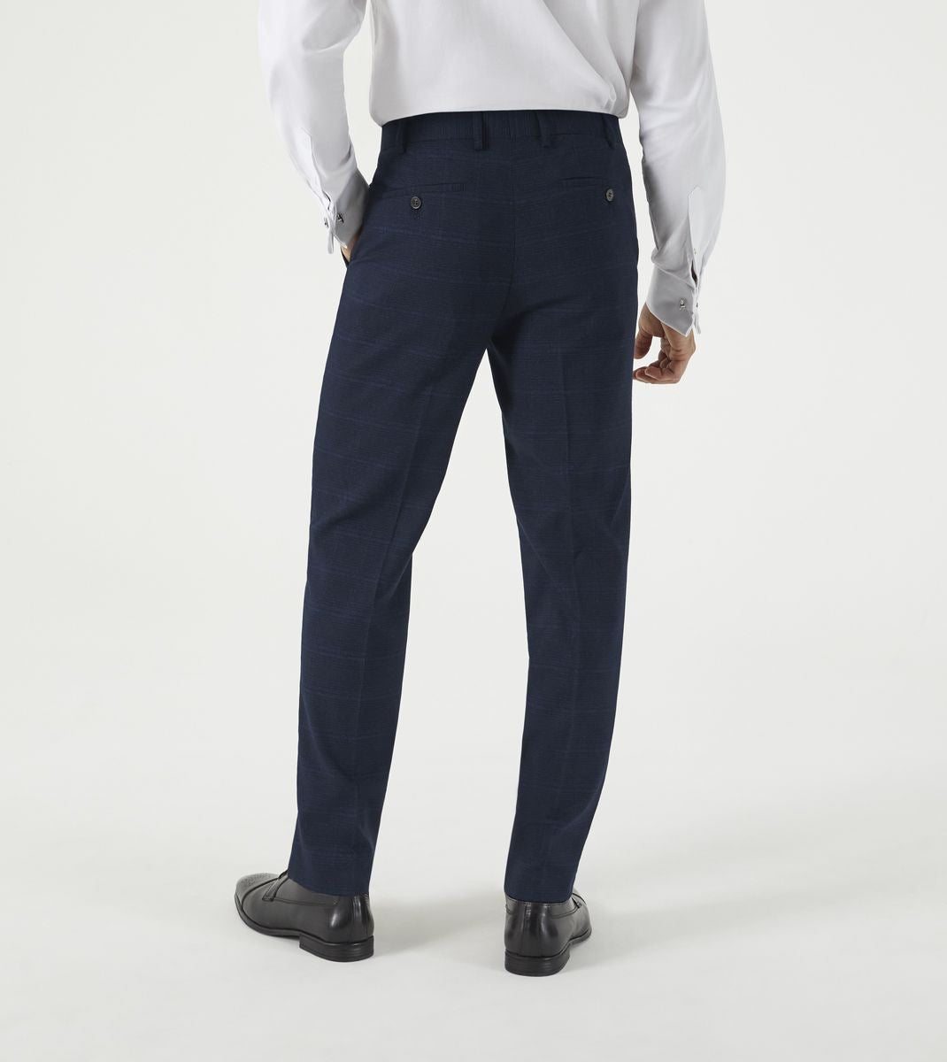 Skopes Hewes Suit Tailored Fit Trousers For Men in Navy Blue Self Check, 30W to 58W