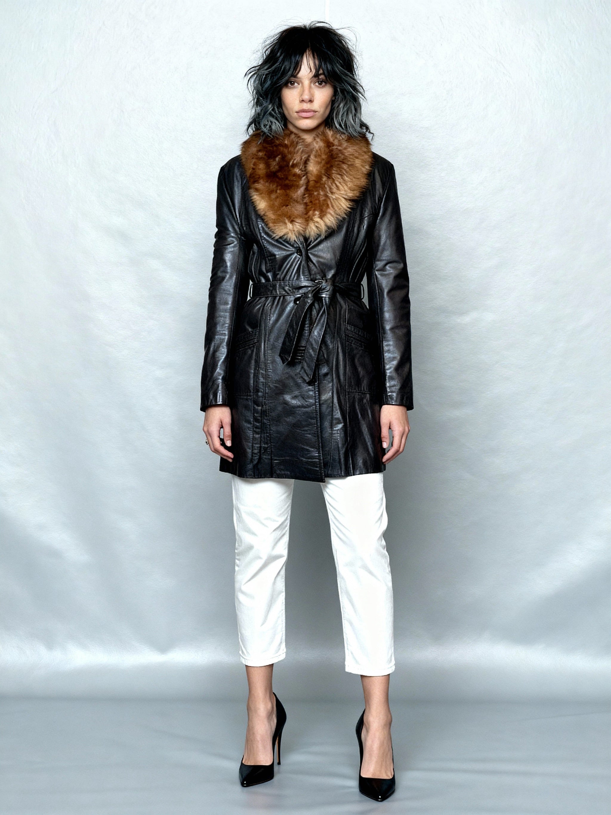Lovely Original 1970's Vintage Brown Leather & Sheepskin Coat UK 8 - 12