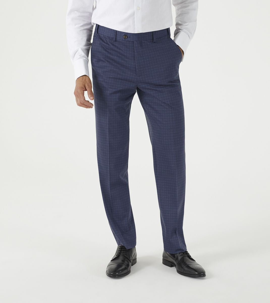 Skopes Fenton Suit Tailored Fit Trousers For Men in Navy Blue Square Check, 30W to 58W