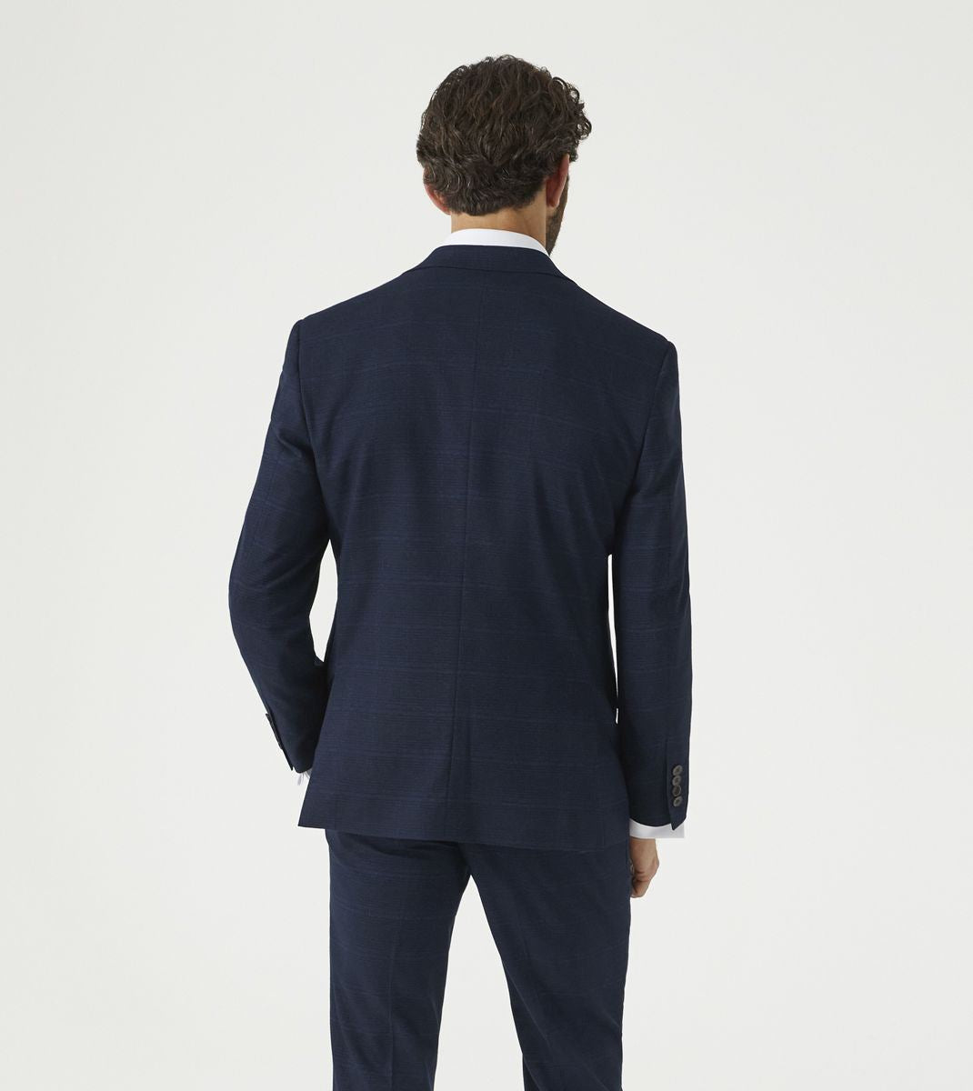 Skopes Hewes Suit Tailored Fit Jacket For Men in Navy Blue Self Check, 36S to 62L