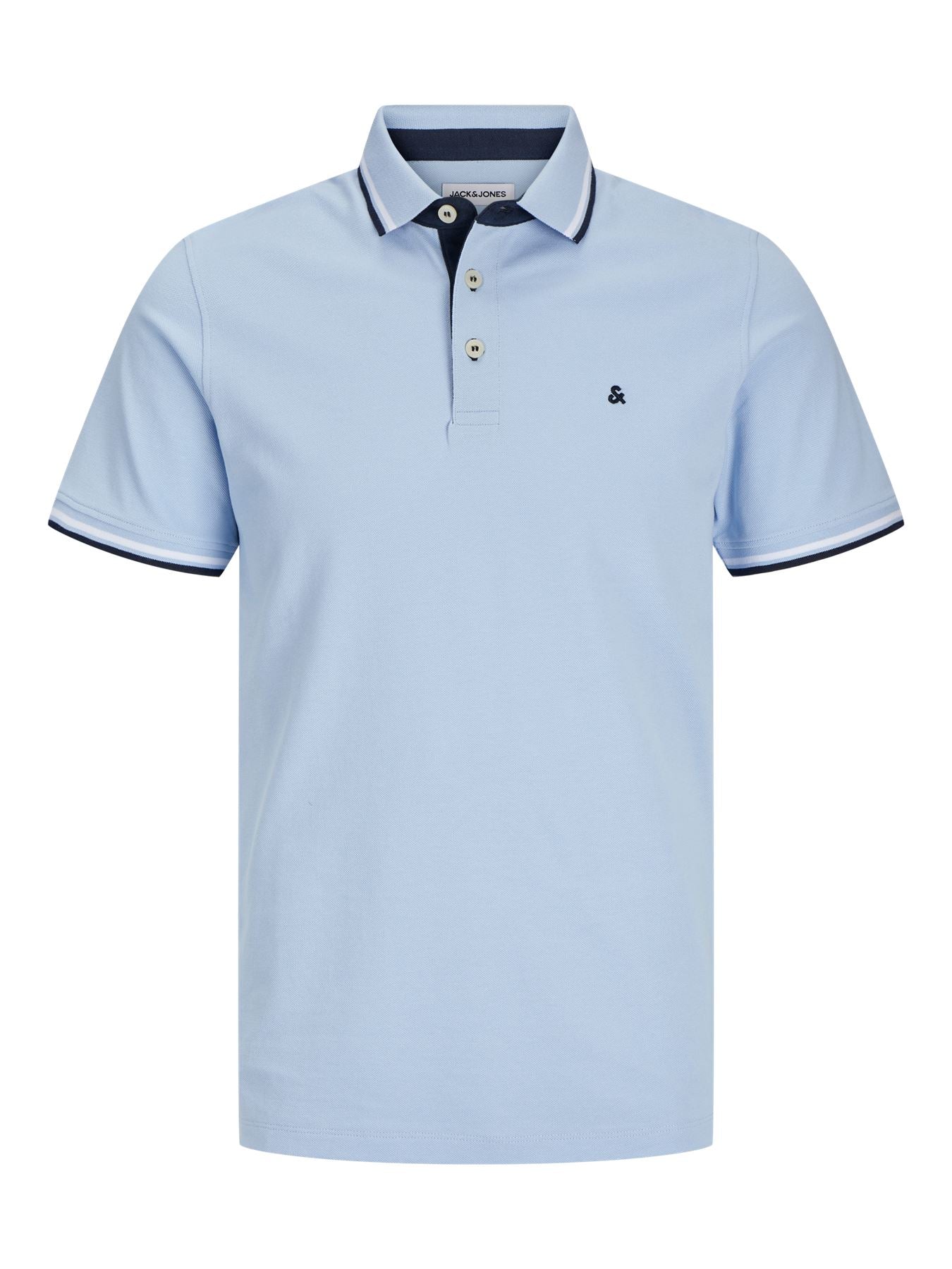 JACK & JONES Plus Size Short Sleeve Luxury Polo Shirt for Men in Chambray Blue, 2XL-6XL