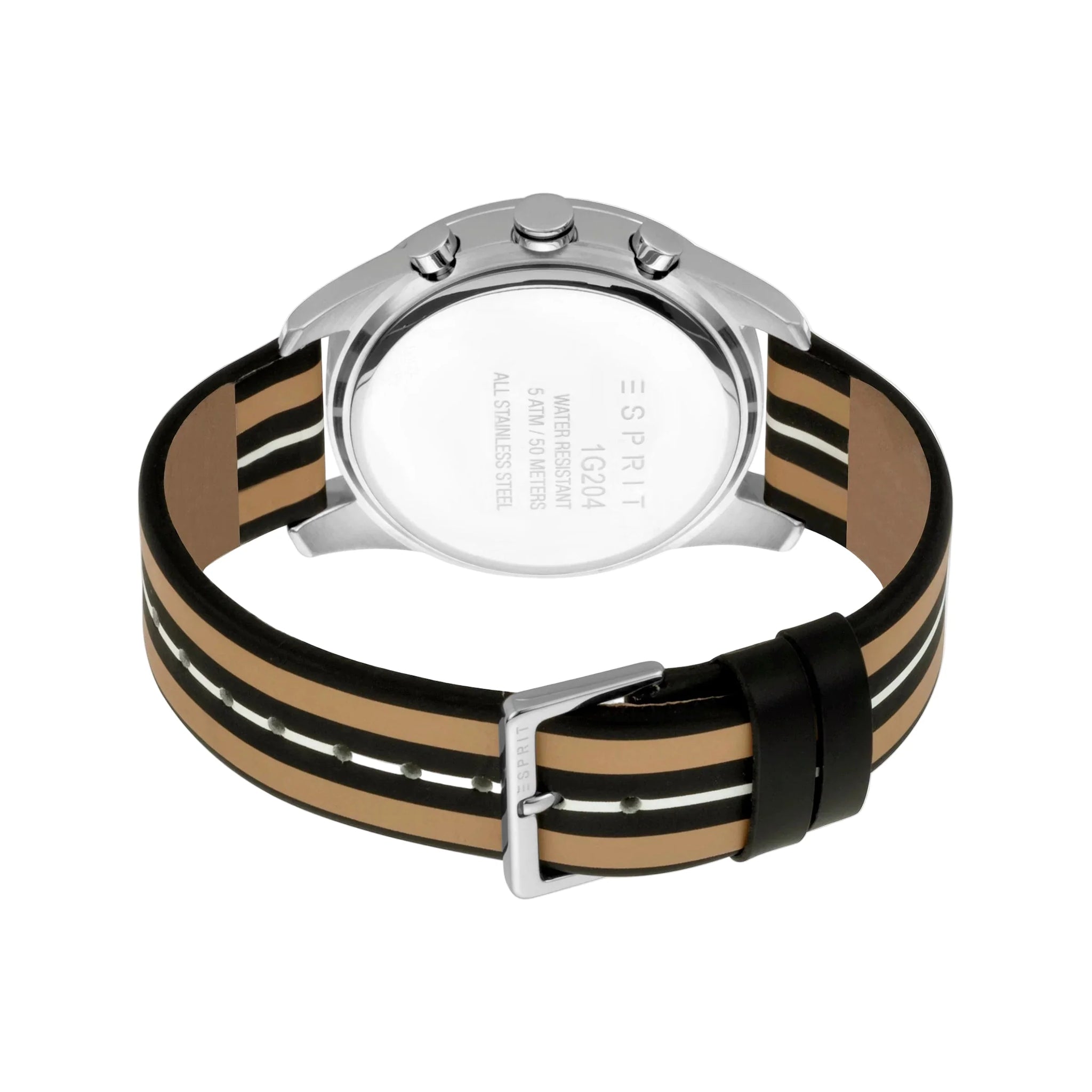Esprit Men's Black Leather Watch, Silver Dial | Es1g052m0025