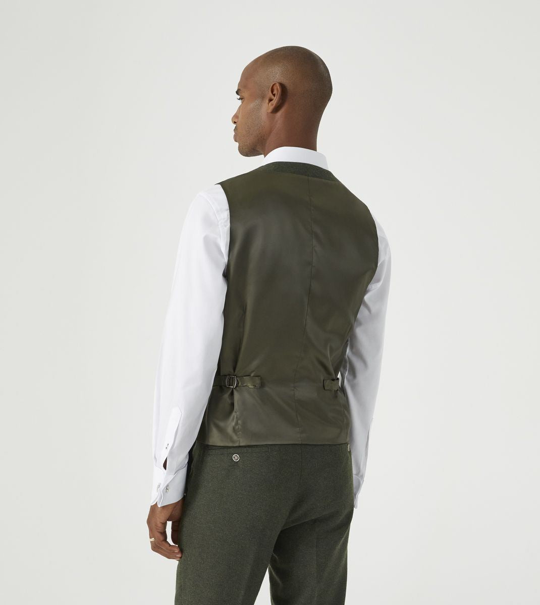 Skopes Jude Suit Waistcoat For Men in Olive Green Tweed Herringbone, 34S to 62L