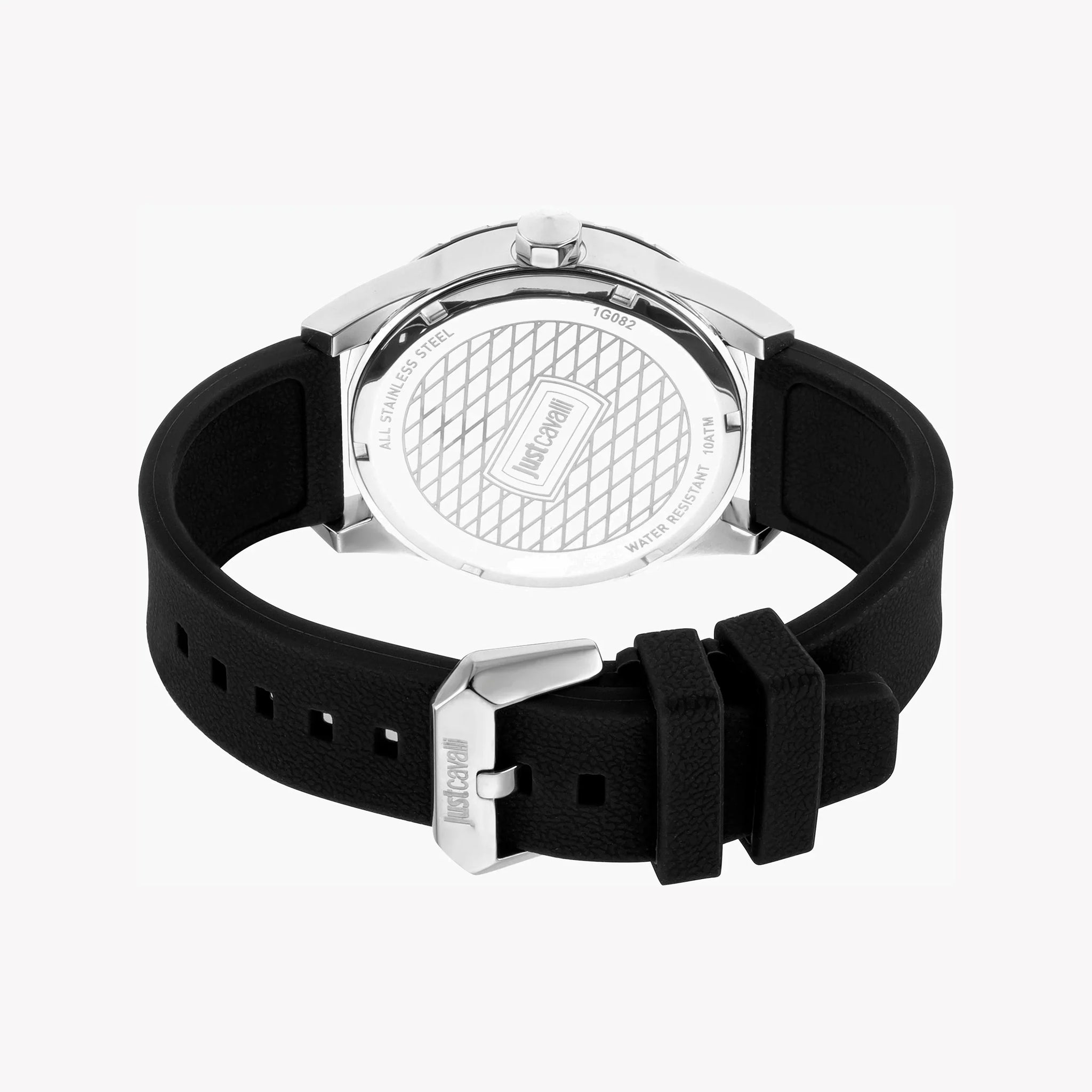 Just Cavalli Men's Silver Dial Watch, Black Silicone Jc1g082p0015