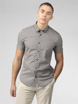 Ben Sherman Signature Block Geo Print Short Sleeve Shirt for Mens (0075908) in Blue Ink, 2XL-5XL