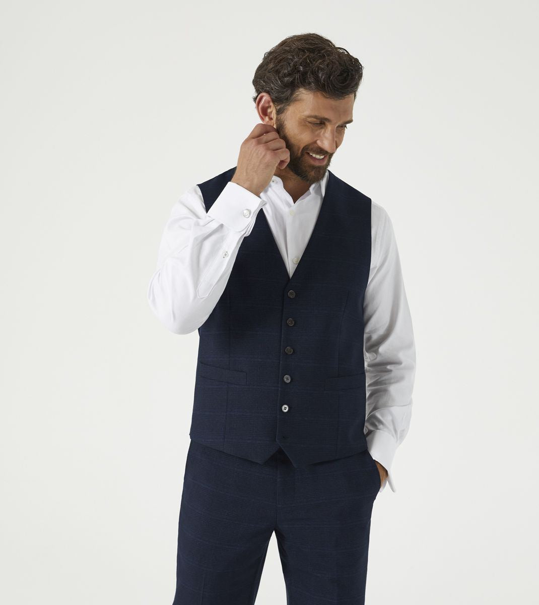 Skopes Hewes Suit Waistcoat For Men in Navy Blue Self Check, 36R to 62R