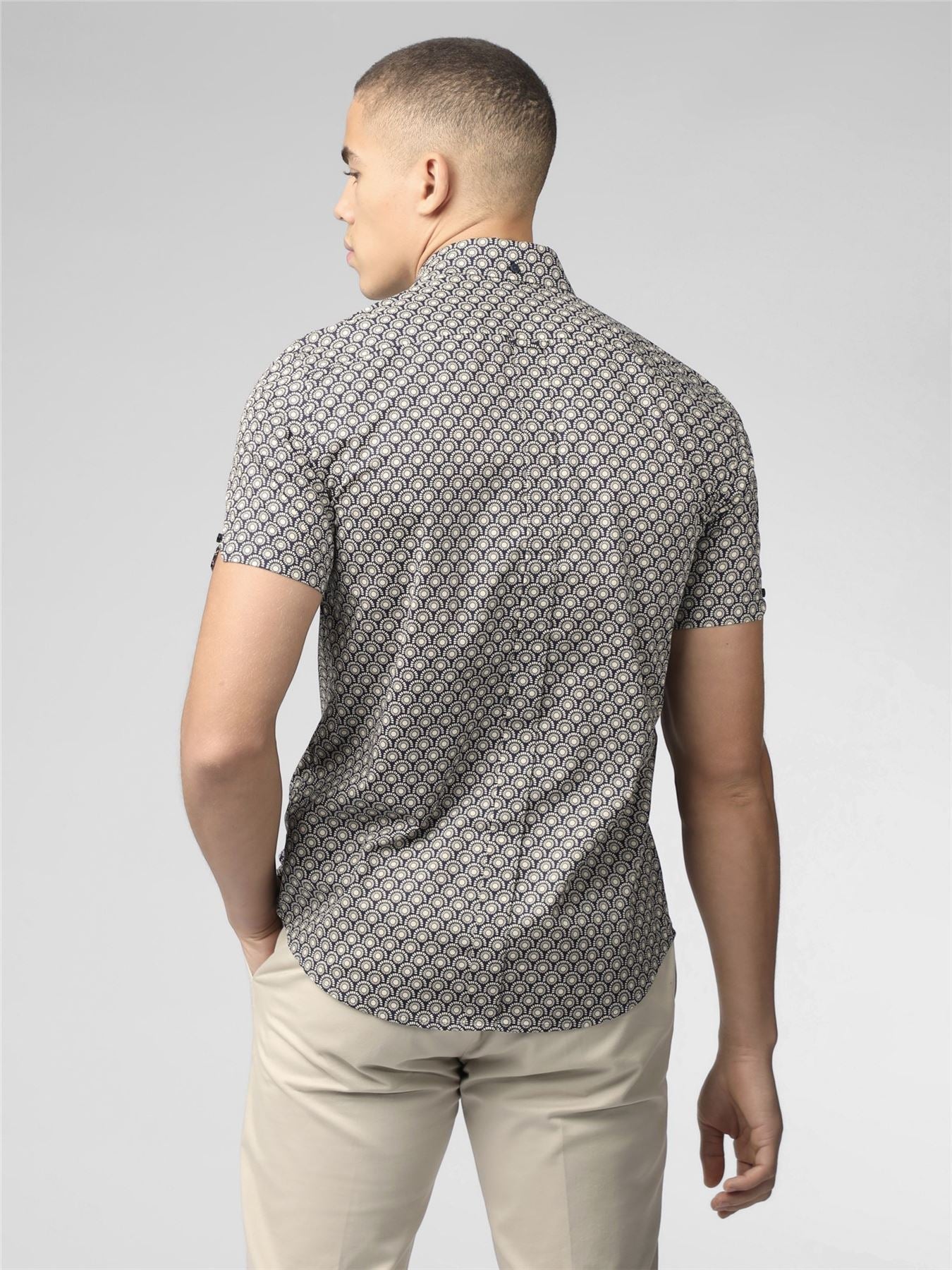 Ben Sherman Signature Block Geo Print Short Sleeve Shirt for Mens (0075908) in Blue Ink, 2XL-5XL