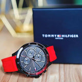 Tommy Hilfiger Men’s Watch Silicone Red Strap With Black Dial And Black Case 1791722