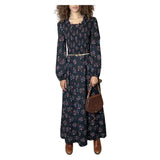 Original 1970's Vintage Black Maxi Dress With Floral Print UK 10 - 12