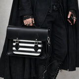 Handmade Leather Satchel - Gothic Striped White & Black