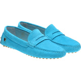 Herring Louisa ladies rubber-soled driving moccasins in turquoise suede