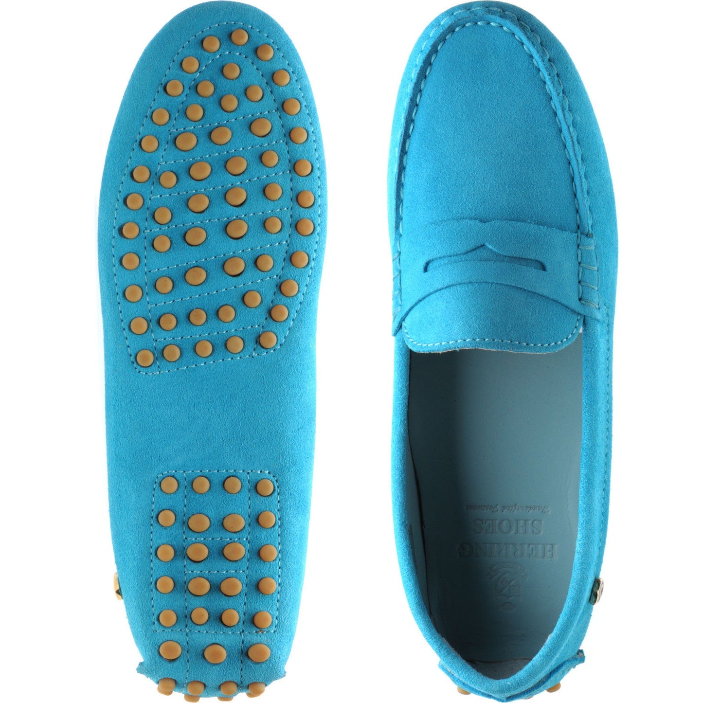 Herring Louisa ladies rubber-soled driving moccasins in turquoise suede
