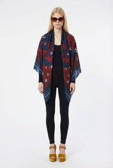 VASSILISA Scarf in Burgundy Colour: Panda and Emoji Print