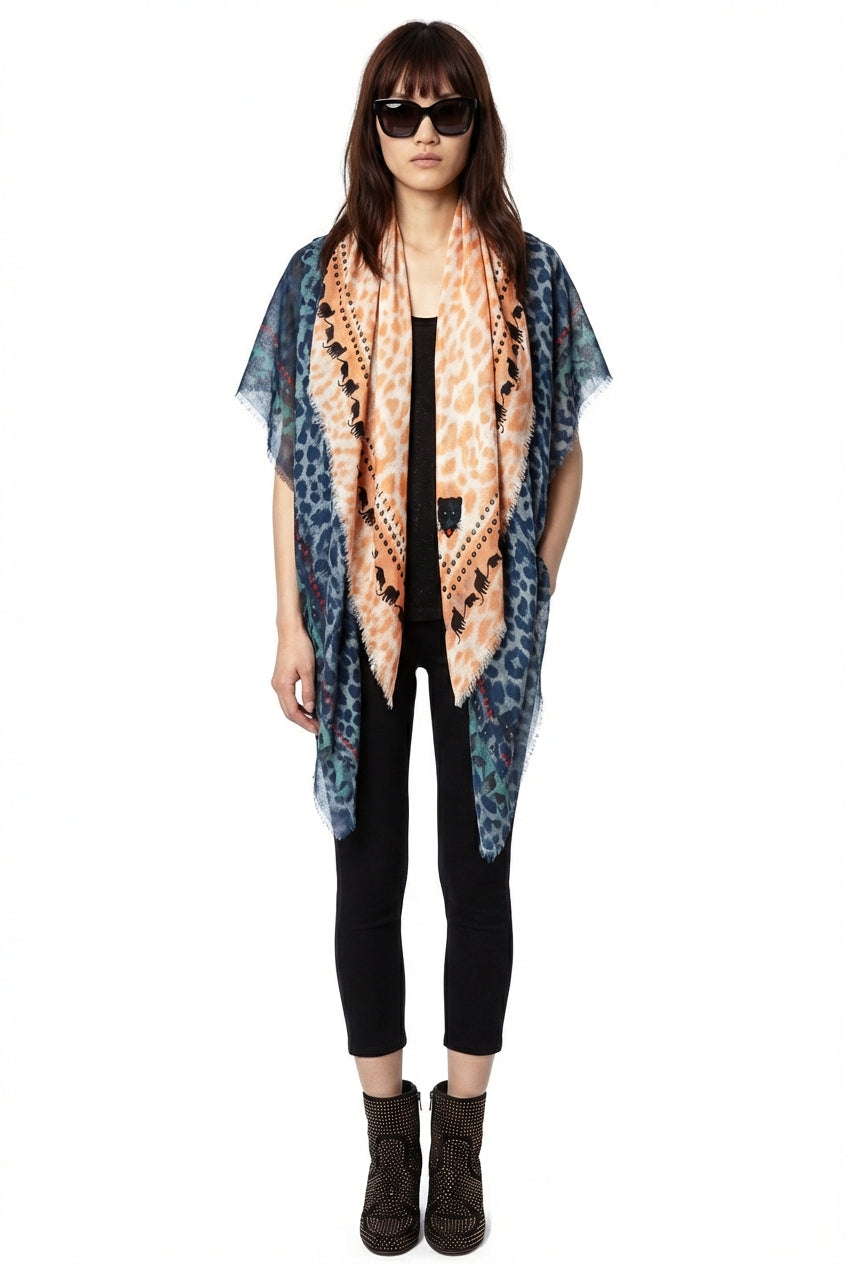 VASSILISA Scarf in Beige Colour: Leopard Print