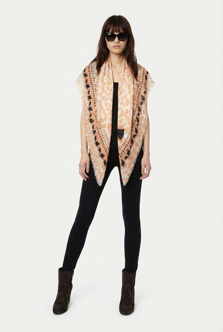 VASSILISA Scarf in Beige Colour: Leopard Print
